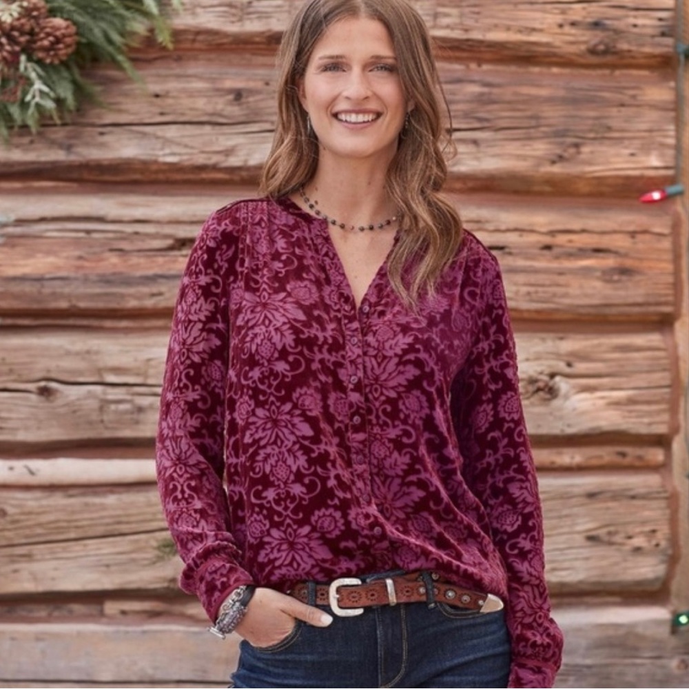 Sundance Reginia Velvet Burnout Button Down Blouse